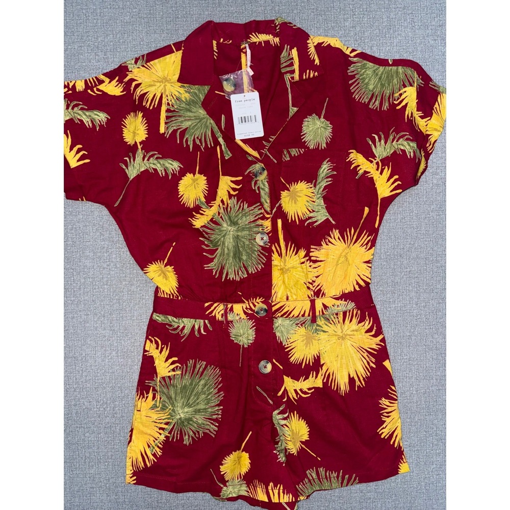 NWT Free People S Small Malibu Romper Short Tropical Palm Print One Piece shorts